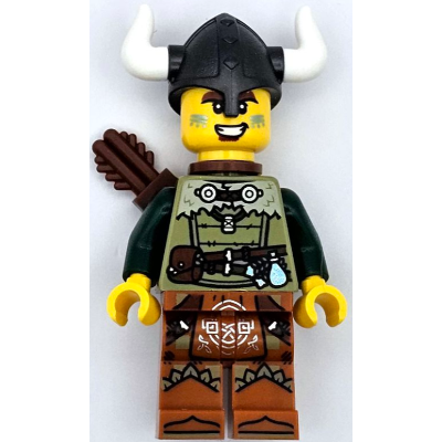 Viking Archer - Male, Olive Green Tunic, Dark Orange Legs with Loincloth, Pearl Dark Gray Helmet, Quiver