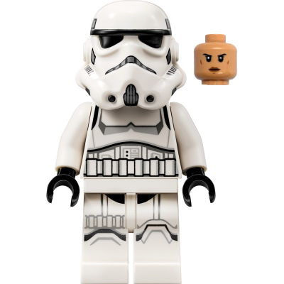 Imperial Stormtrooper - Female, Dual Molded Helmet with Light Bluish Gray Panels on Back, Shoulder Belts, Nougat Head, Frown