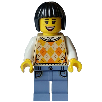 Tourist - Female, Tan Knit Argyle Sweater Vest, Sand Blue Legs with Pockets, Black Bob Cut Hair, Freckles