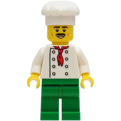 Chef - White Torso with 8 Buttons, No Wrinkles Front or Back, Green Legs, White Chef Toque