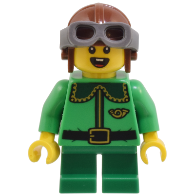 Elf - Dark Green Collar and Gold Horn, Reddish Brown Helmet, and Dark Bluish Gray Goggles