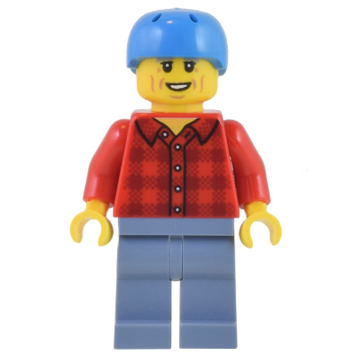 Electric Scooter Rider - Red Flannel Shirt, Sand Blue Legs, Light Bluish Gray Eyebrows, Dark Azure Helmet