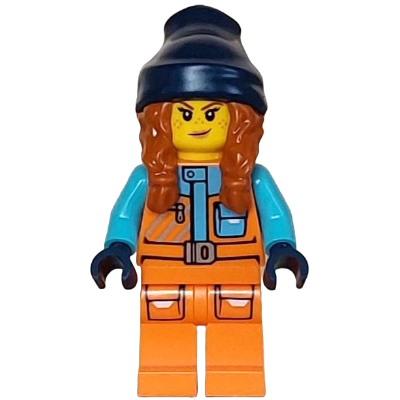 Arctic Explorer - Female, Orange Jacket, Dark Orange Braids with Dark Blue Beanie, Freckles