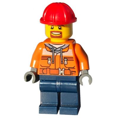 Forklift Driver - Orange Vest, Dark Blue Legs, Red Helmet