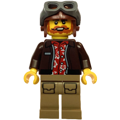 Jungle Pilot - Male, Dark Brown Jacket over Red Shirt, Dark Tan Legs, Reddish Brown Aviator Cap, Dark Bluish Gray Goggles