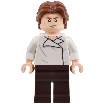 Han Solo - White Shirt with Wrinkles on Front and Back, Dark Brown Legs, Wavy Hair