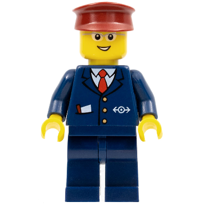 Steward - Dark Blue Suit with Train Logo, Dark Blue Legs, Dark Red Hat, Glasses