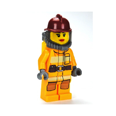 Fire - Bright Light Orange Fire Suit with Utility Belt, Dark Red Fire Helmet, Yellow Air Tanks, Red Lips