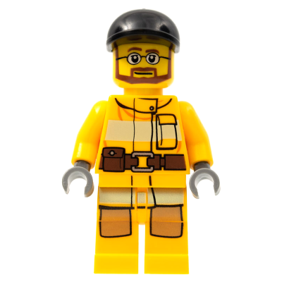 Fire - Bright Light Orange Fire Suit with Utility Belt, Black Short Bill Cap, Beard and Glasses