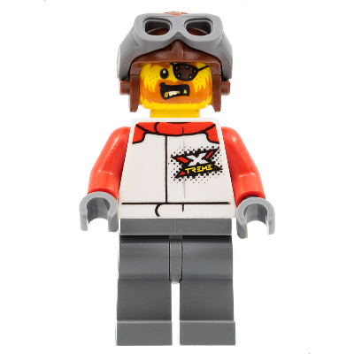 Stuntz Driver, Reddish Brown Aviator Helmet, Dark Bluish Gray Legs, Red Arms