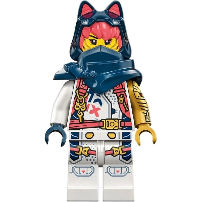 Sora - White and Coral Racing Suit, Dark Blue Hood