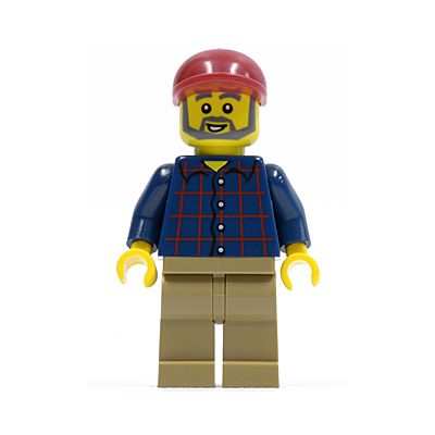 Plaid Button Shirt, Dark Tan Legs, Dark Red Short Bill Cap, Dark Bluish Gray Beard and Eyebrows