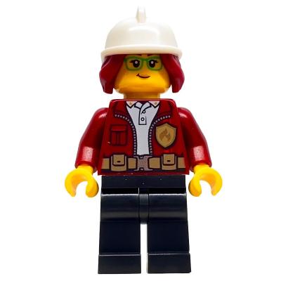 Freya McCloud, Open Dark Red Jacket with Badge, White Fire Helmet