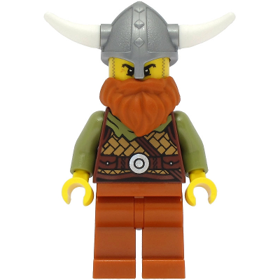 Viking Warrior - Male, Medium Nougat Leather Armor, Dark Orange Beard and Legs, Flat Silver Helmet