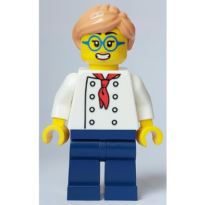 Pizza Chef - Female, White Torso with 8 Buttons, Dark Blue Legs, Nougat Hair, Glasses