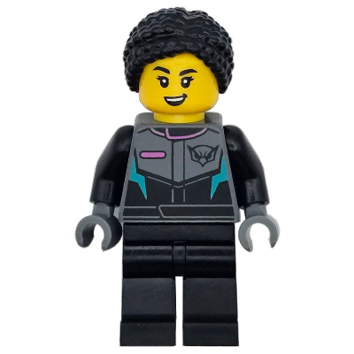 Race Car Driver - Female, Racing Suit with Hawk Head Logo, Black Legs, Black Braided Hair with Knot Bun