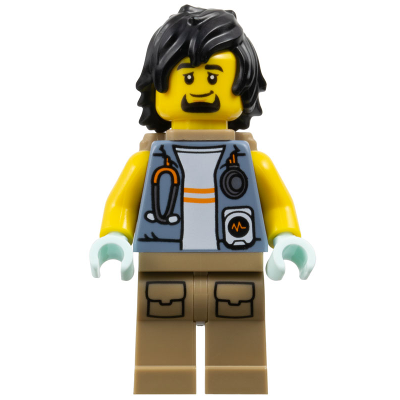 City Jungle Explorer - Sand Blue Jacket, Stethoscope, Dark Tan Legs, Black Hair, Backpack