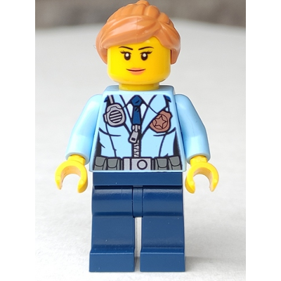 Police - City Officer Female, Jacket with Dark Blue Tie, Radio and Gold Badge, Dark Blue Legs, Medium Nougat Ponytail and Swept Sideways Fringe