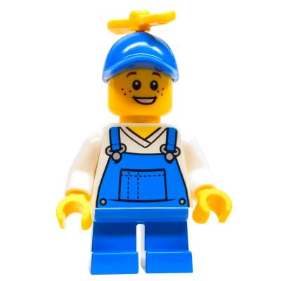 Boy, Blue Overalls, Blue Cap with Yellow Propeller