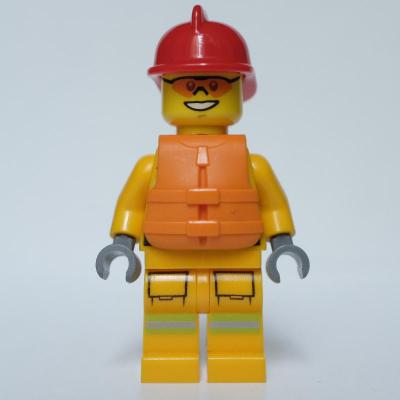 Produktbild Fireman, Bright Light Orange Fire Suit, Red Helmet, Orange Life Vest, Orange Sunglasses