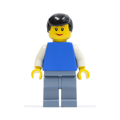 Plain Blue Torso with White Arms, Sand Blue Legs, Black Male Hair, Lipstick