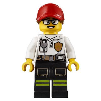 Produktbild Firewoman, White Polo Shirt with Radio and Badge, Red Cap with Hair, Glasses