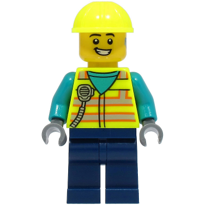 Utility Truck Driver - Male, Neon Yellow Safety Vest and Helmet, Dark Blue Legs