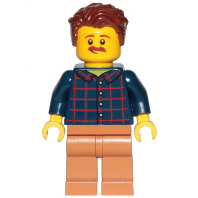 Dad - Dark Blue Plaid Button Shirt, Medium Nougat Legs, Reddish Brown Hair Swept Left Tousled