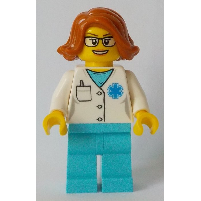 Doctor - EMT Star of Life, Medium Azure Legs, Dark Orange Female Hair Short Swept Sideways, Glasses