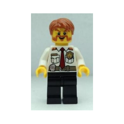 Fire Chief - White Shirt with Tie and Belt, Black Legs, Dark Orange Short Tousled Hair