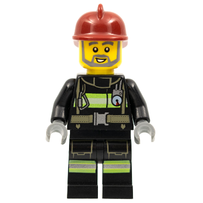 Fire - Reflective Stripes with Utility Belt, Dark Red Fire Helmet, Gray Beard