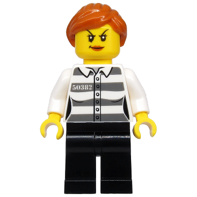 Police - Jail Prisoner 50382 Prison Stripes, Female, Black Legs, Scowl with Peach Lips, Orange Ponytail