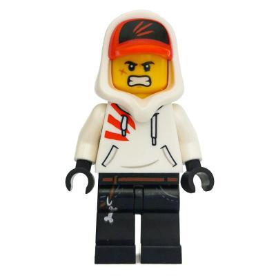 Jack Davids, White Hoodie with Hood and Red Cap, Angry / Smile