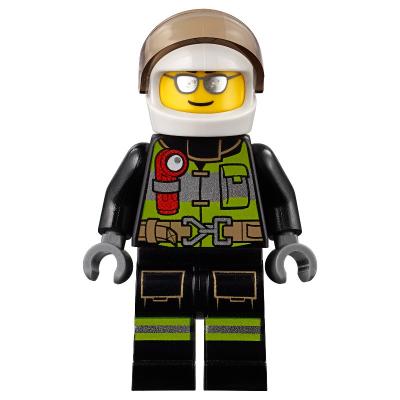 Fireman, Safety Vest with Flashlight, Pocket, and Belt, White Helmet with Visor, Silver Sunglasses