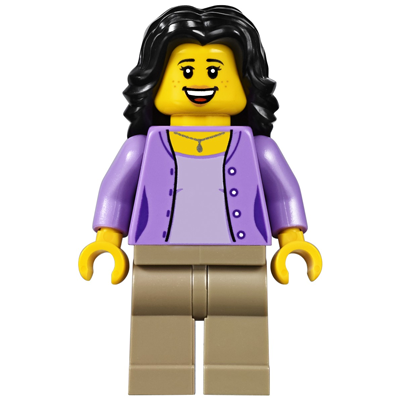 Mom, Medium Lavender Jacket over Lavender Shirt, Dark Tan Legs, Black Hair