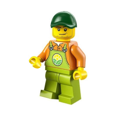 Farmer - Male, Lime Overalls over Orange Shirt, Lime Legs, Dark Green Cap