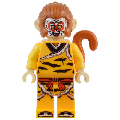 Monkey King - Bright Light Orange Robe, Black Animal Stripes, Red Sash, White Mask