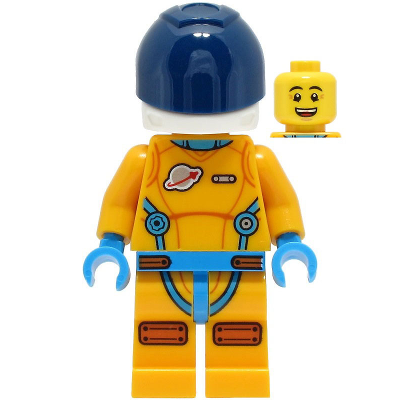 Lunar Research Astronaut - Male, Bright Light Orange and Dark Azure Suit, White Helmet, Dark Blue Visor, Open Mouth Smile