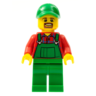 Overalls Farmer Green, Green Cap with Hole, Brown Moustache and Goatee