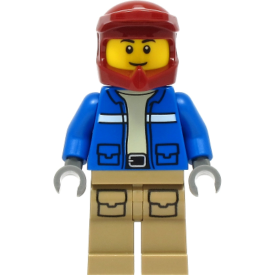 Wildlife Rescue Explorer - Male, Blue Jacket, Dark Red Helmet, Dark Tan Legs with Pockets, Thin Grin