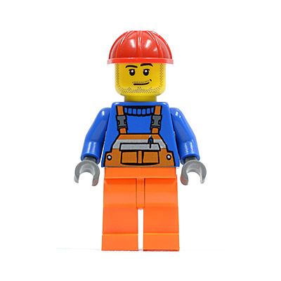 Overalls with Safety Stripe Orange, Orange Legs, Red Construction Helmet, Smirk and Stubble Beard